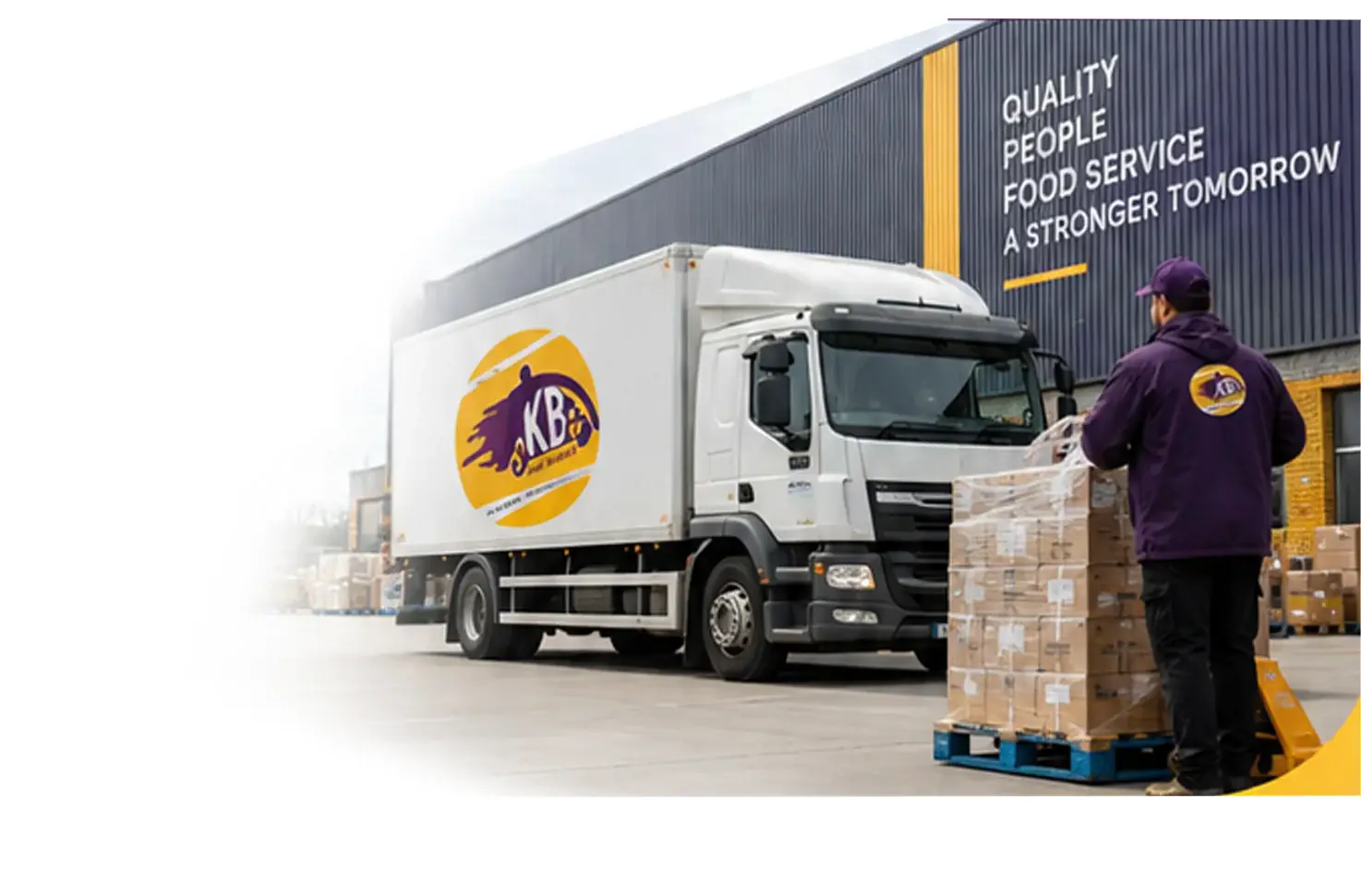 KB Food Services delivery lorry being loaded at the depot