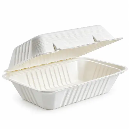 BHB10 9x6" Bagasse White Clamshell Boxes (1 X 200)
