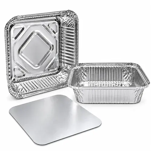 No.9 Square Foil Tray Containers & Lids Containers (1 X 200), Lids (1 X 200)