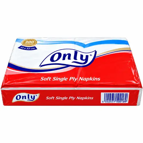Only Soft Single Ply Napkins 300 Napkins, 33x33cm