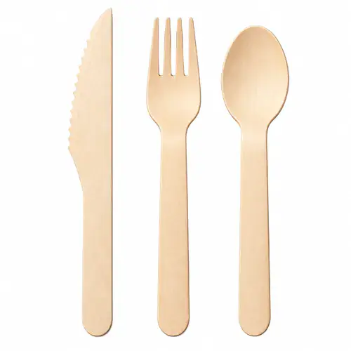 Wooden Cutlery Dessert Spoon, Forks, Knife (1 x 1000)